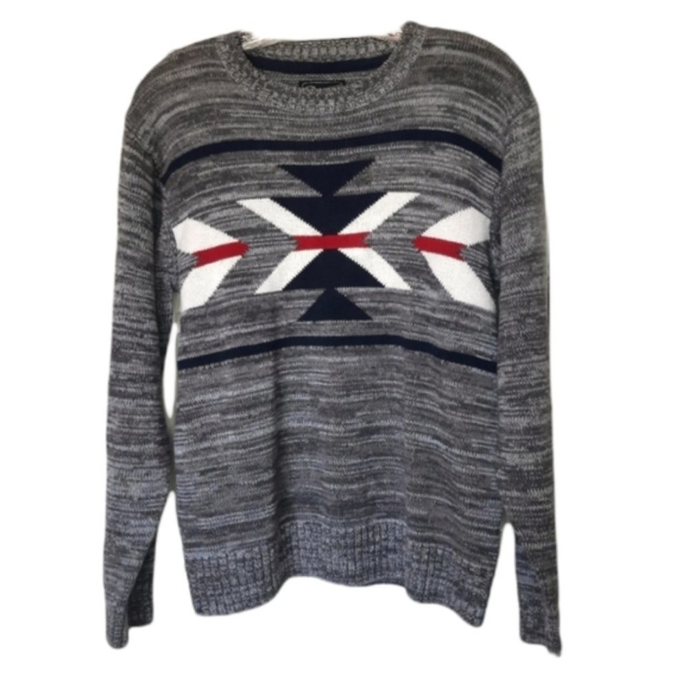 Retrofit Crewneck Southwestern Print Retro Inspired Cotton Blend Sweater Med